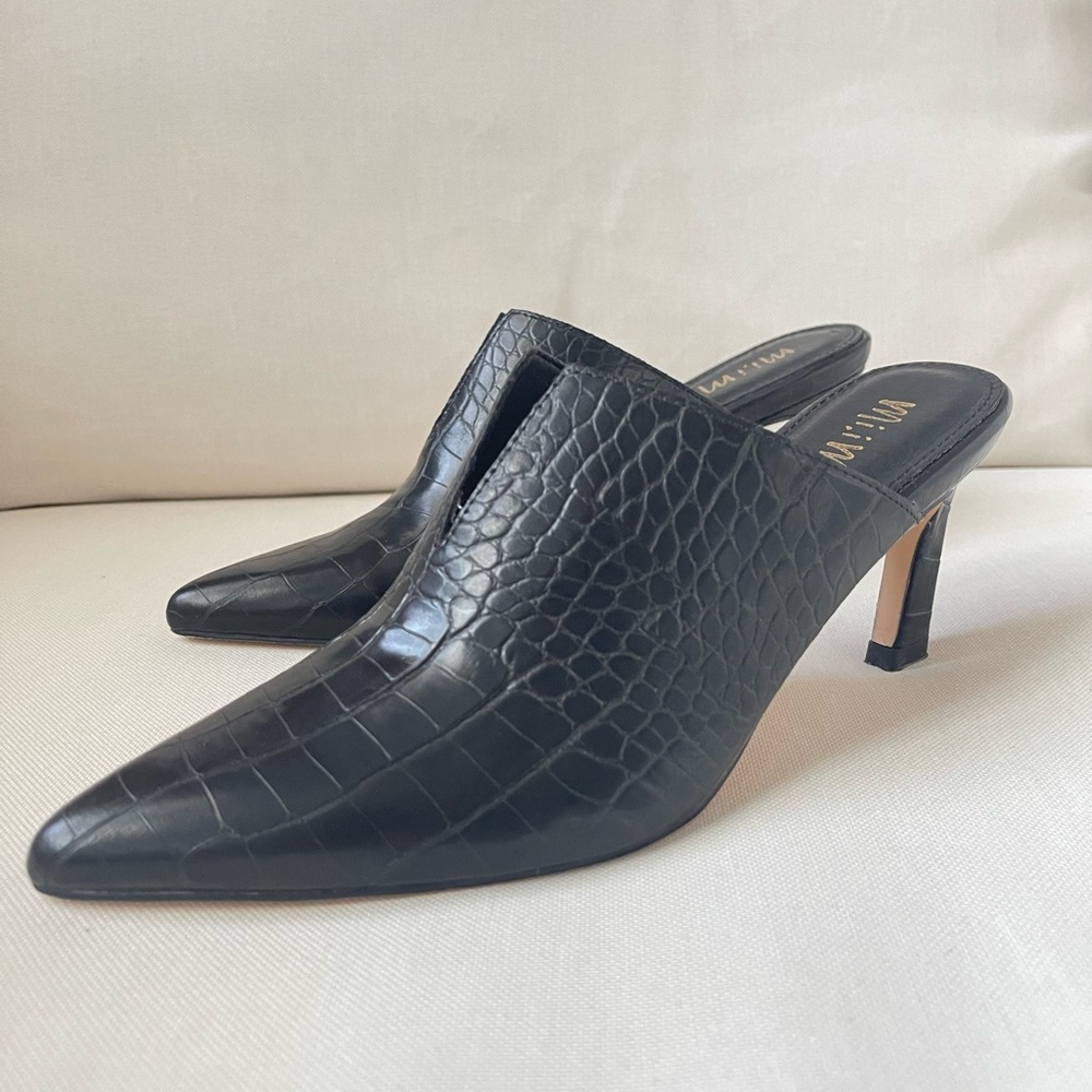 NWB- Miracle Mile Genuine Leather Black Croc Mules - Picture 6 of 10
